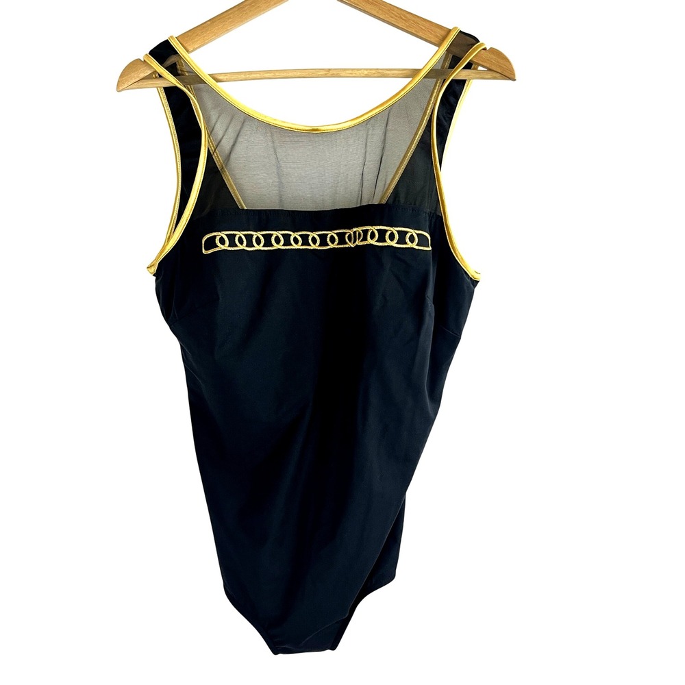 NWOT Maxine of Hollywood Chain Detail Swimsuit 22 Black Gold One Piece Mob Wife